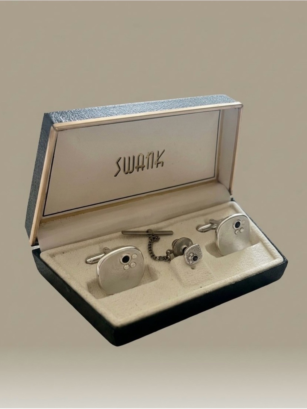 Vintage 1960s SWANK Silver-Tone Bowling Cufflink and Stud Set